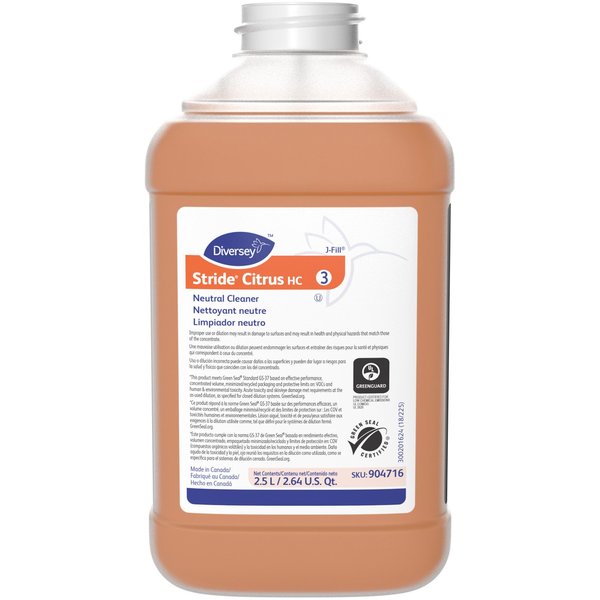 Diversey Neutral Cleaner, Stride Citrus, 2.5 Liter, Orange, PK 2 DVO904716